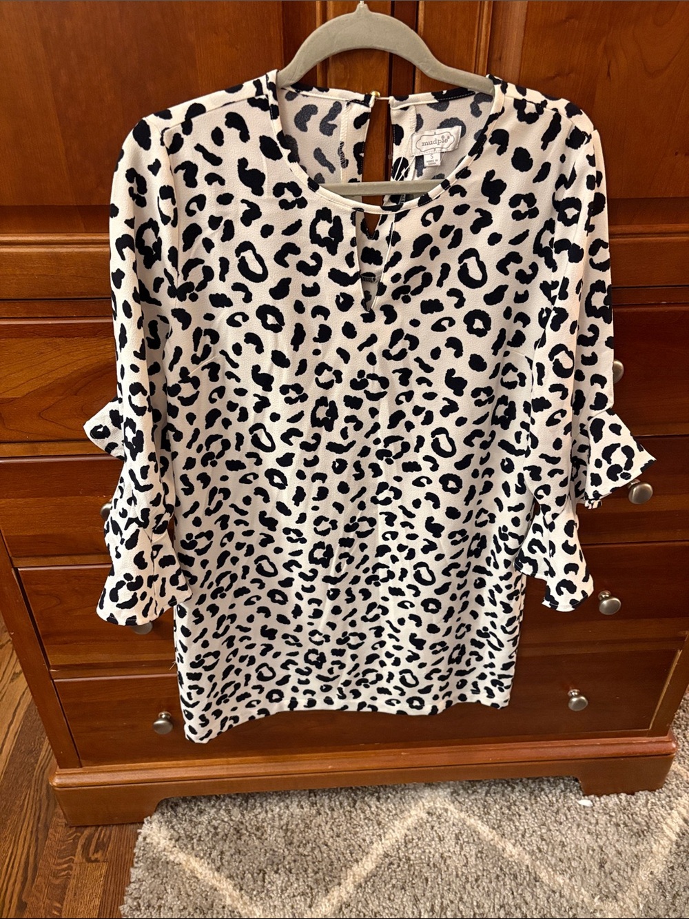 Black and White Leopard Print Ruffle Sleeve Dress